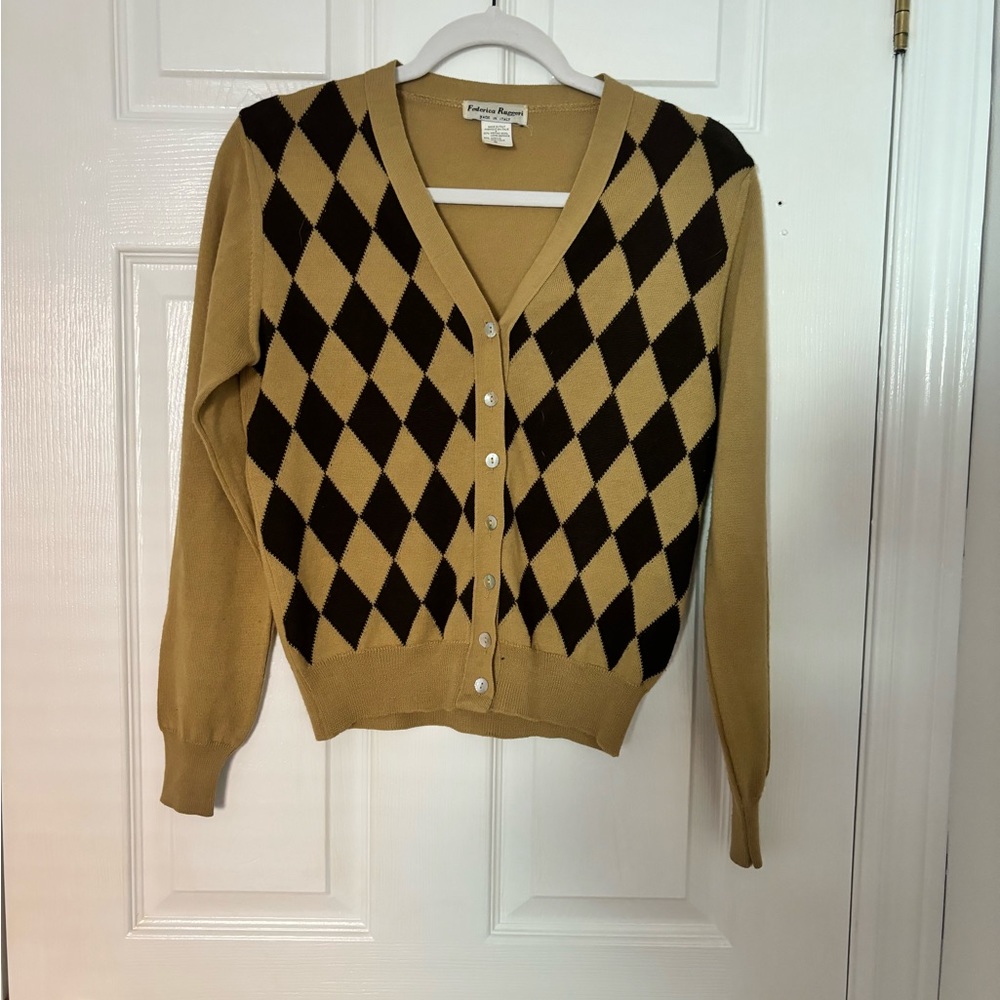 Vintage Diamond Patterned Y2K Cardigan